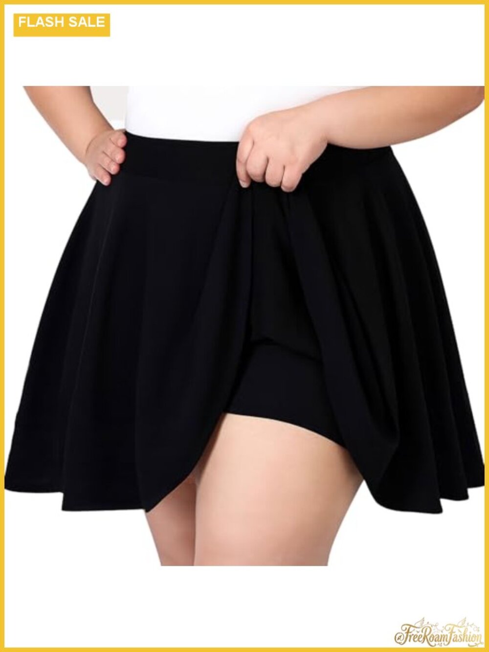 Plus Size High Waist Mini Skort Flared A-Line Skater Built-in Shorts